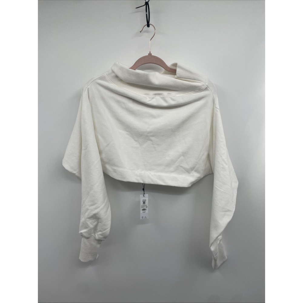 Garage SoftTerry Sweater Women XS Snow White Ribbed Off The Shoulder Cropped NWT